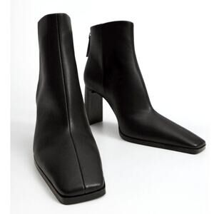 MANGO Black Leather Mid-Calf Boots